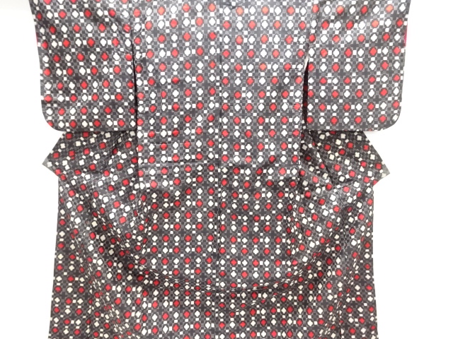 JAPANESE KIMONO / ANTIQUE KIMONO / MEISEN / SILK / WOVEN ABSTRACT GRID